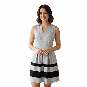 IZ Byer Black & Grey Fit-and-Flare Sleeveless Dress with Pockets Size 7